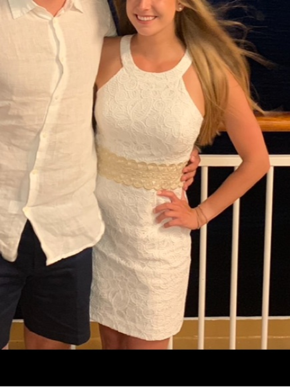 Lilly Pulitzer White Lace Mini Dress with Gold Waist Detail